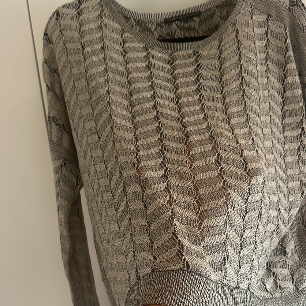 Gray Cable Knit Crew Neck Sweater - Picture 2 of 4